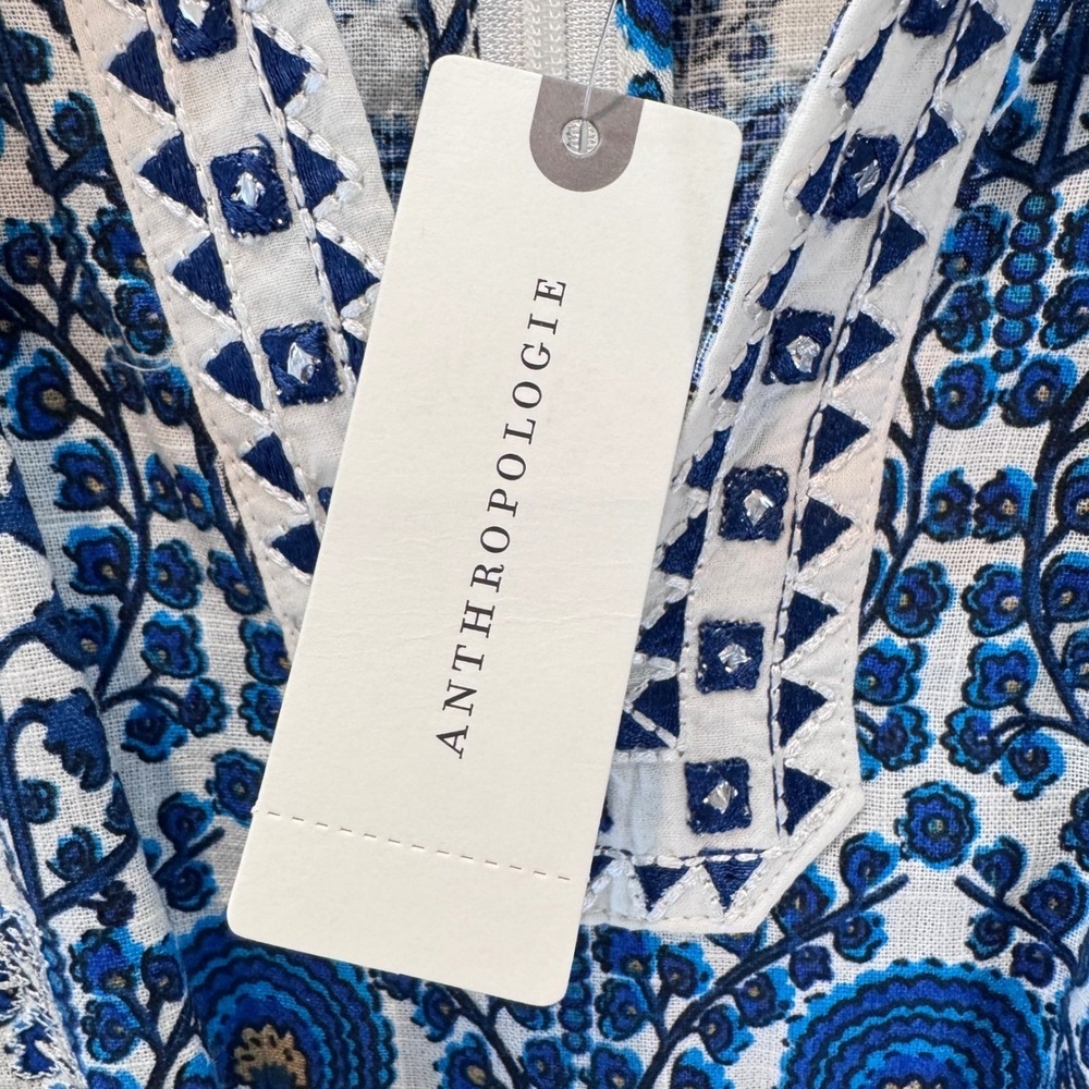 Anthropologie Ranna Gill Romper Blue Festival Girly Preppy Coquette Medium NWT - Picture 9 of 13